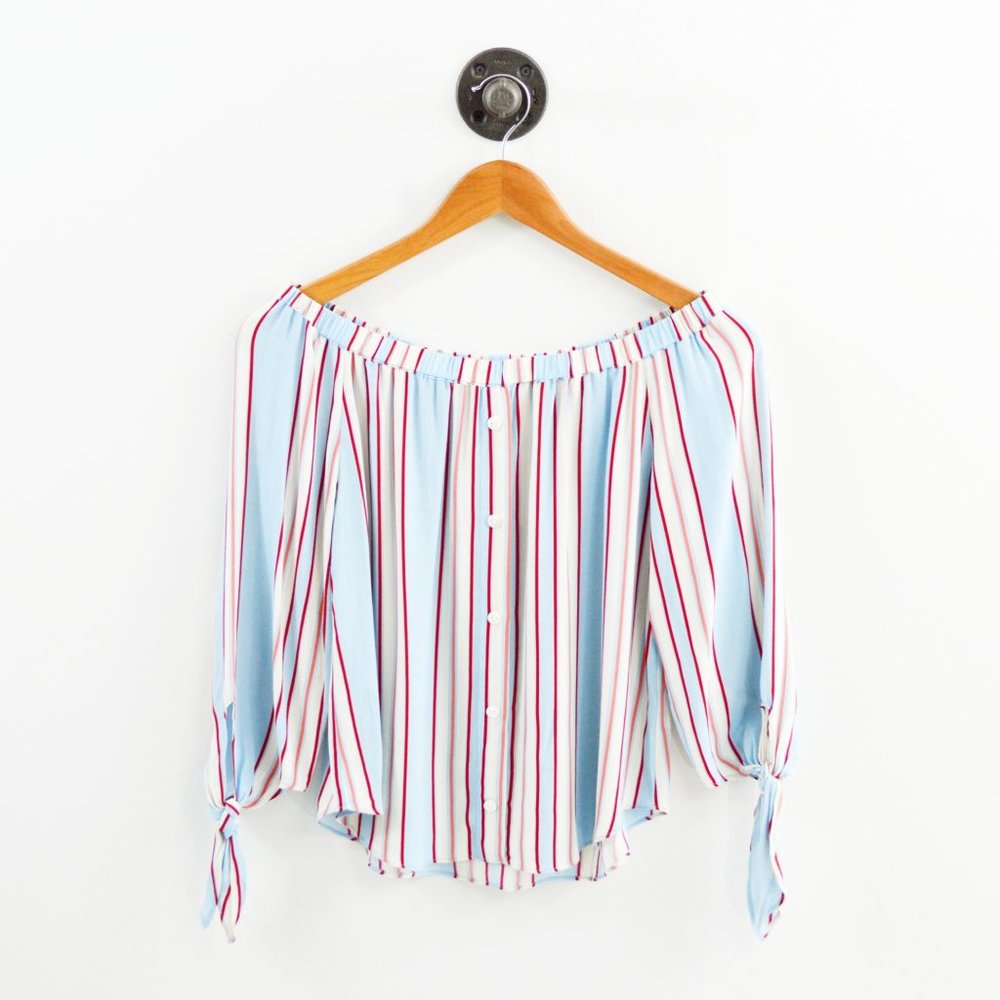 Line + Dot Striped Off The Shoulder Blouse #185-68